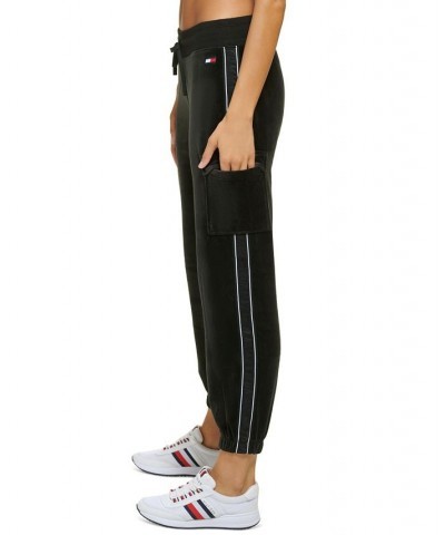 Women's Velour Cargo Jogger Pants Black $26.40 Pants