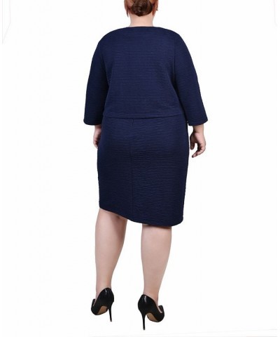 Plus Size Textured 3/4 Sleeve Two Piece Dress Set Blue $20.18 Dresses