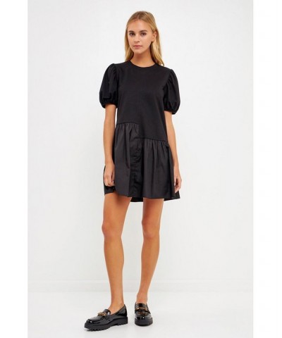 Women's Knit Woven Mixed Dress Black $37.80 Dresses