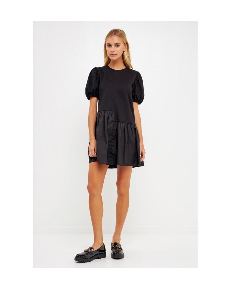 Women's Knit Woven Mixed Dress Black $37.80 Dresses