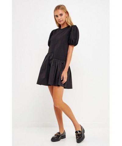 Women's Knit Woven Mixed Dress Black $37.80 Dresses