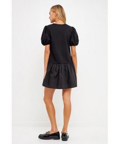 Women's Knit Woven Mixed Dress Black $37.80 Dresses