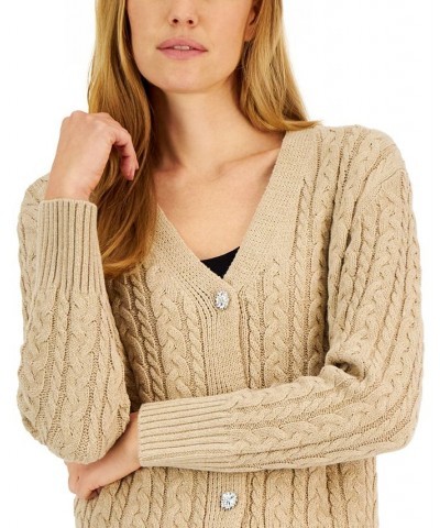 Women's Cable-Knit Jewel-Button Cardigan Pink $49.50 Sweaters