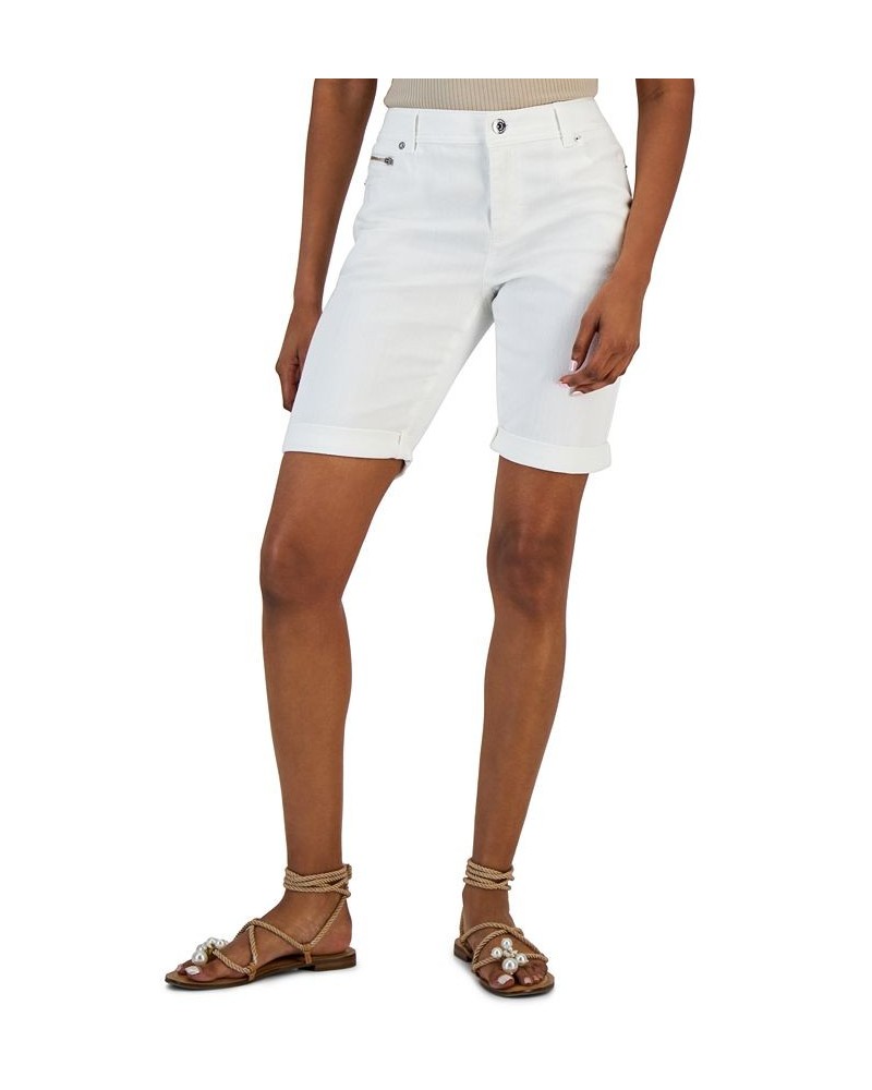 Women's High Rise Denim Bermuda Shorts White $19.60 Shorts