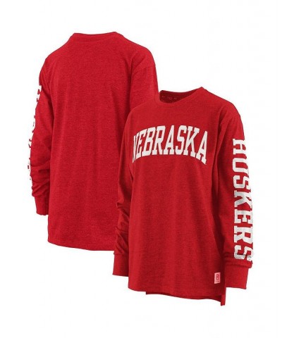Women's Heathered Scarlet Nebraska Huskers Two-Hit Canyon Long Sleeve T-shirt Red $28.04 Tops