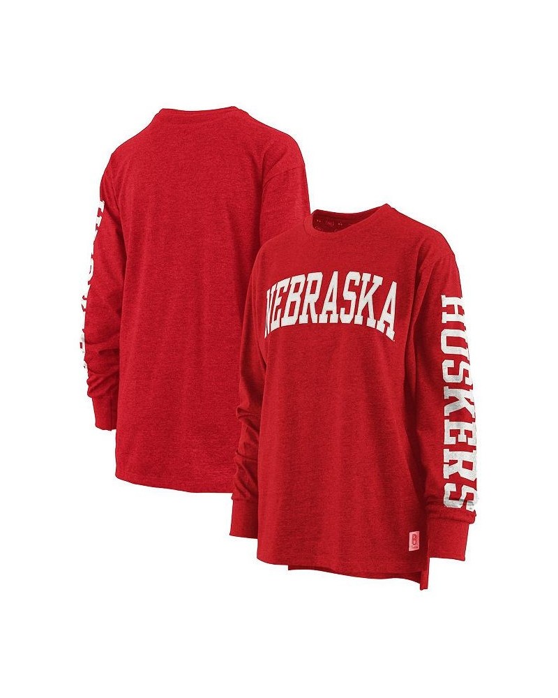 Women's Heathered Scarlet Nebraska Huskers Two-Hit Canyon Long Sleeve T-shirt Red $28.04 Tops