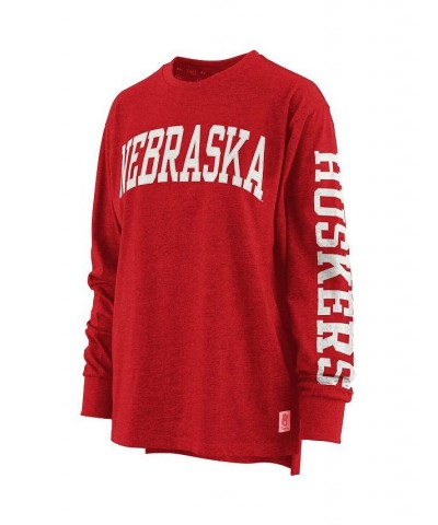 Women's Heathered Scarlet Nebraska Huskers Two-Hit Canyon Long Sleeve T-shirt Red $28.04 Tops