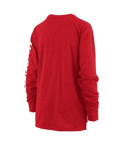 Women's Heathered Scarlet Nebraska Huskers Two-Hit Canyon Long Sleeve T-shirt Red $28.04 Tops