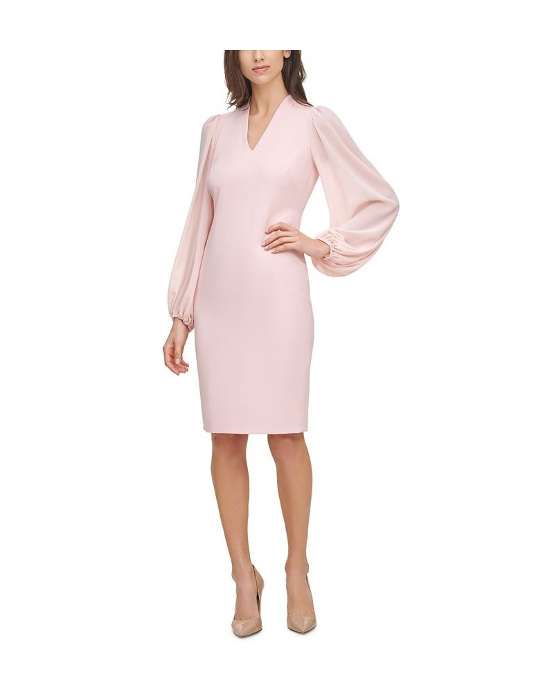 Women's Balloon-Sleeve Mixed-Media Dress Pink $36.49 Dresses