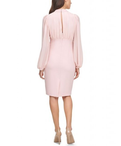 Women's Balloon-Sleeve Mixed-Media Dress Pink $36.49 Dresses