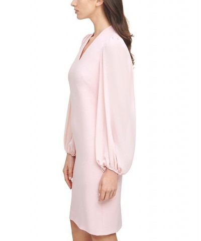 Women's Balloon-Sleeve Mixed-Media Dress Pink $36.49 Dresses