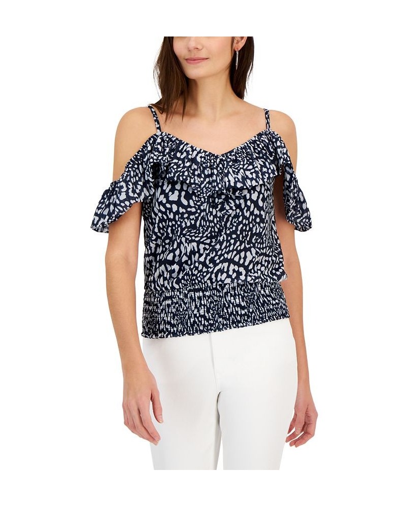 Women's Printed Ruffled Cold-Shoulder Top Chantal Cheetah $20.25 Tops