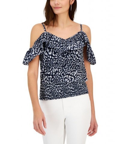 Women's Printed Ruffled Cold-Shoulder Top Chantal Cheetah $20.25 Tops