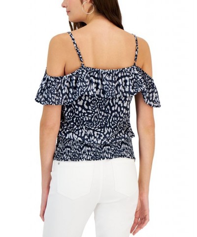 Women's Printed Ruffled Cold-Shoulder Top Chantal Cheetah $20.25 Tops