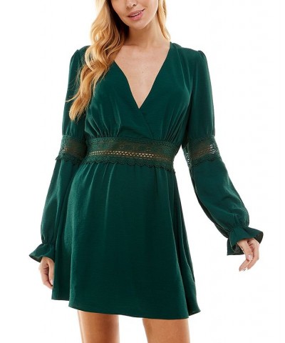 Juniors' Surplice-Neck Long-Sleeve Fit & Flare Dress Hunter Green $19.03 Dresses