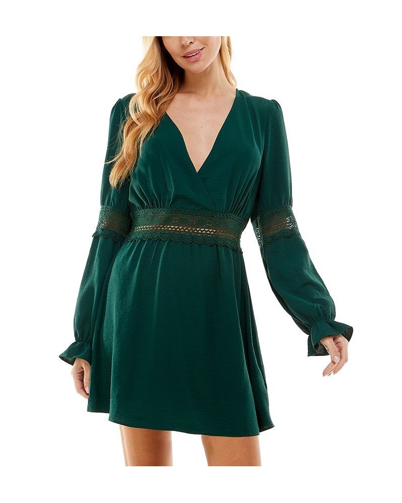 Juniors' Surplice-Neck Long-Sleeve Fit & Flare Dress Hunter Green $19.03 Dresses