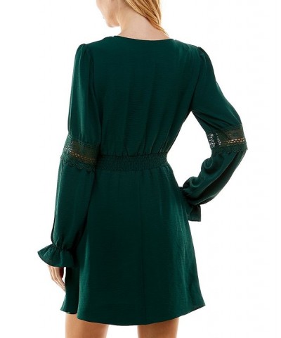 Juniors' Surplice-Neck Long-Sleeve Fit & Flare Dress Hunter Green $19.03 Dresses