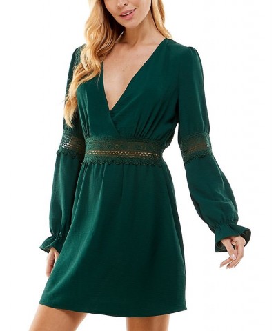 Juniors' Surplice-Neck Long-Sleeve Fit & Flare Dress Hunter Green $19.03 Dresses