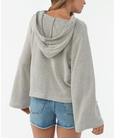 Juniors' Tanya Lace-Up Bell-Sleeve Pullover Hoodie Natural $33.00 Tops