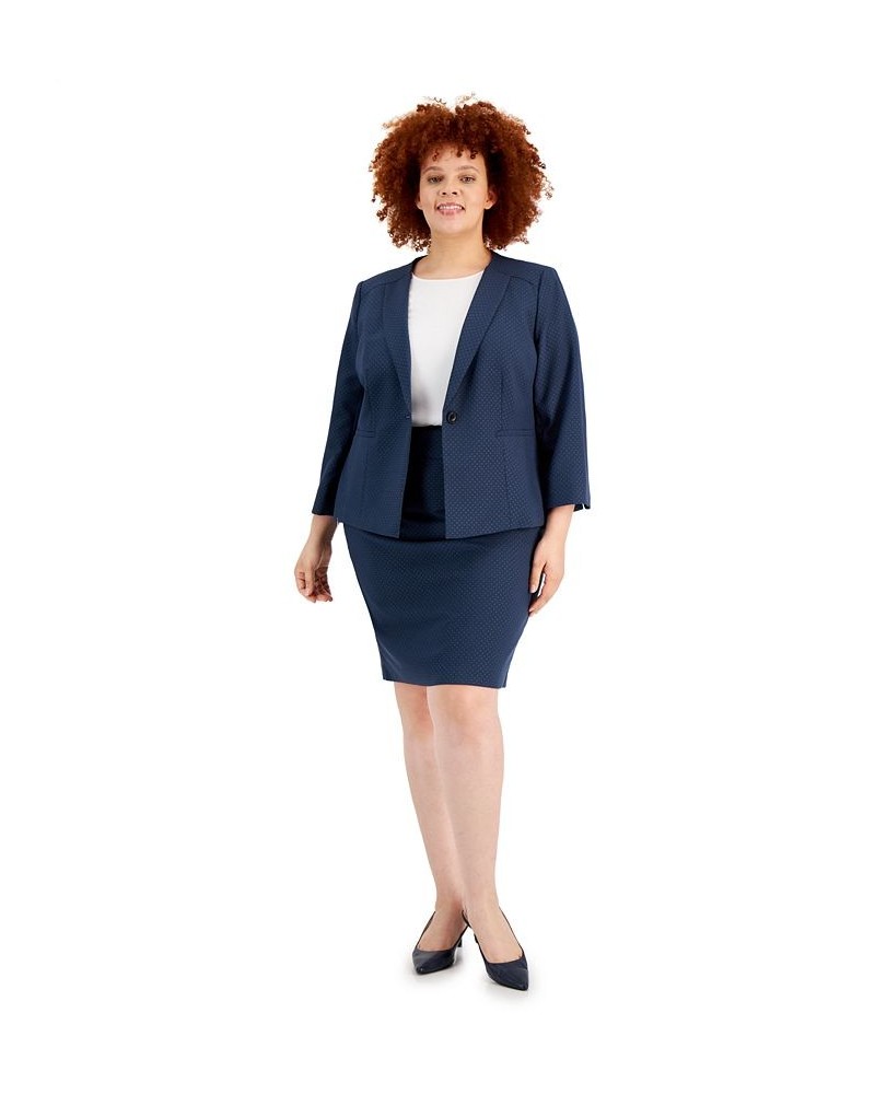 Plus Size Textured 3/4-Sleeve Pencil Skirt Suit Navy/black $58.50 Suits