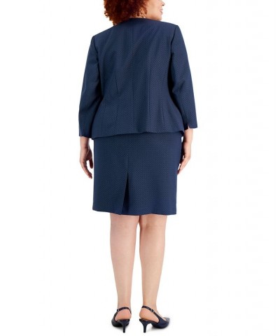 Plus Size Textured 3/4-Sleeve Pencil Skirt Suit Navy/black $58.50 Suits