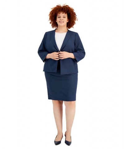 Plus Size Textured 3/4-Sleeve Pencil Skirt Suit Navy/black $58.50 Suits