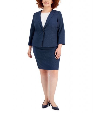 Plus Size Textured 3/4-Sleeve Pencil Skirt Suit Navy/black $58.50 Suits