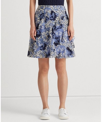 Women's Floral Ruffle-Trim Georgette Skirt Blue/cream/navy $58.90 Skirts