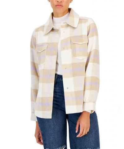 Juniors' Plaid Button-Front Shirt Jacket White $21.08 Coats