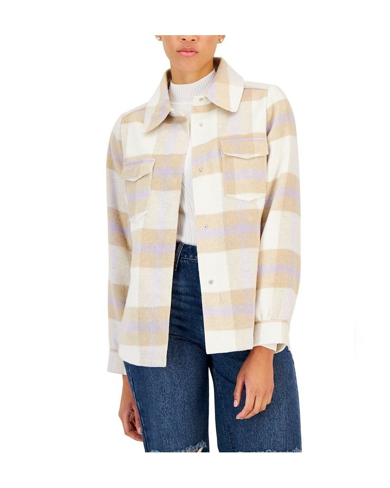 Juniors' Plaid Button-Front Shirt Jacket White $21.08 Coats