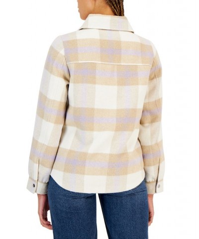 Juniors' Plaid Button-Front Shirt Jacket White $21.08 Coats