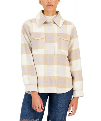 Juniors' Plaid Button-Front Shirt Jacket White $21.08 Coats