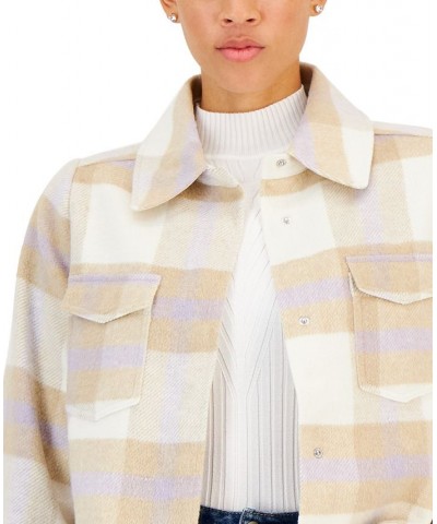 Juniors' Plaid Button-Front Shirt Jacket White $21.08 Coats