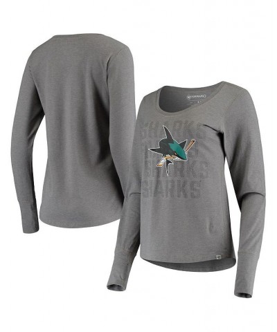 Women's '47 Gray San Jose Sharks Forward Long Sleeve Tri-Blend Scoop Neck T-shirt Gray $21.84 Tops