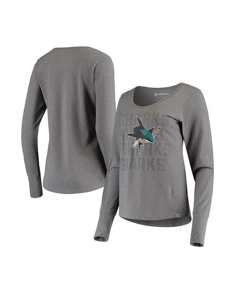 Women's '47 Gray San Jose Sharks Forward Long Sleeve Tri-Blend Scoop Neck T-shirt Gray $21.84 Tops