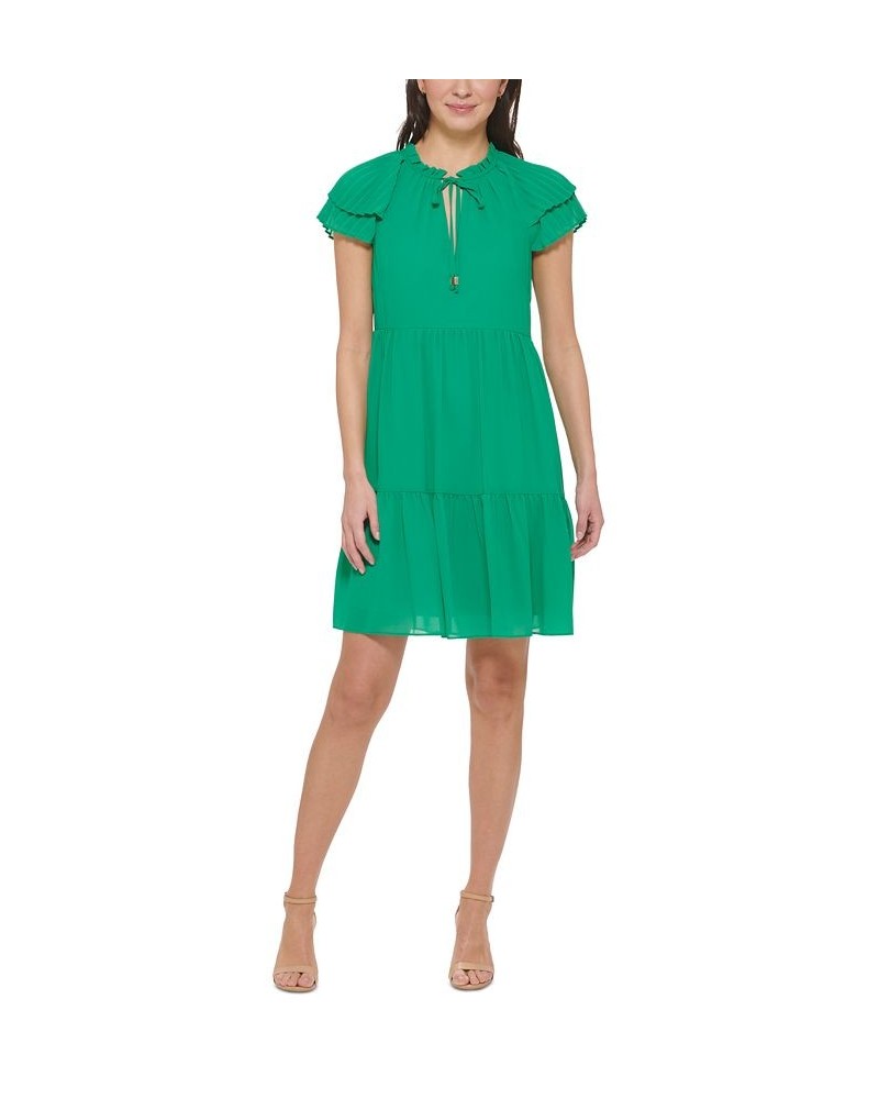 Women's Jewel-Neck Pleat-Sleeve Dress Green $71.04 Dresses