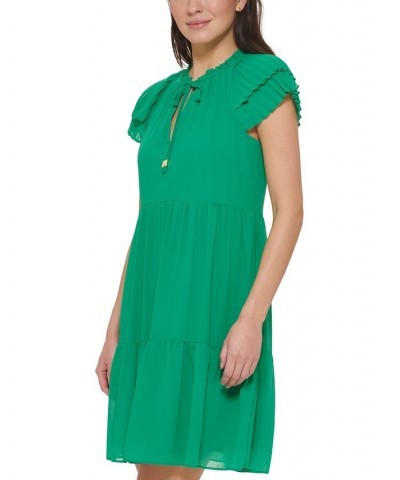 Women's Jewel-Neck Pleat-Sleeve Dress Green $71.04 Dresses