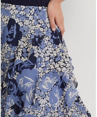 Women's Floral Ruffle-Trim Georgette Skirt Blue/cream/navy $58.90 Skirts