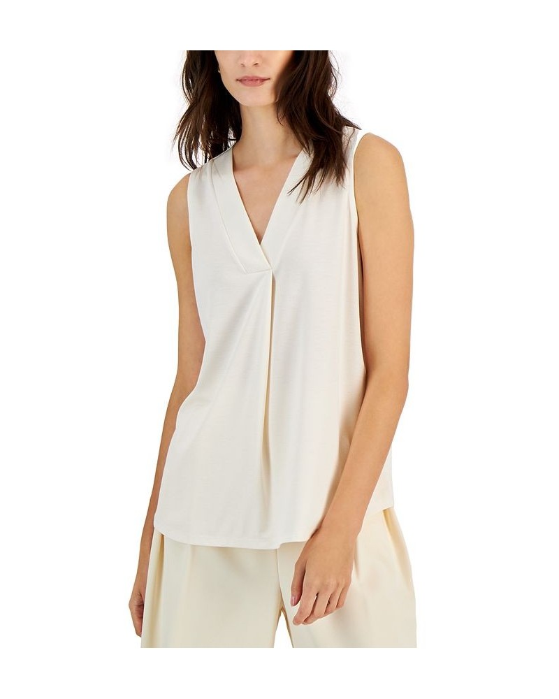 Women's Sleeveless Pleat-Front V-Neck Top White $33.04 Tops