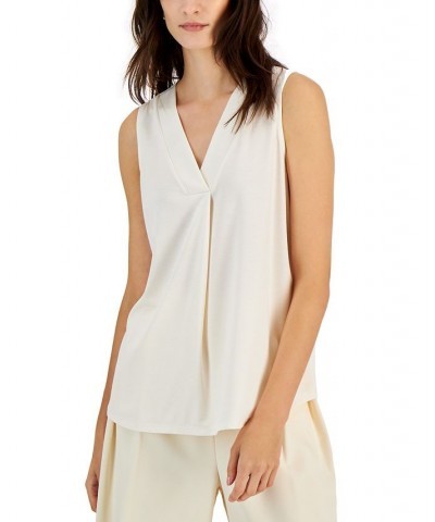 Women's Sleeveless Pleat-Front V-Neck Top White $33.04 Tops