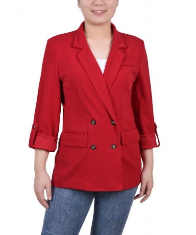 Petite Long Sleeve Double Breasted Crepe Jacket Red $18.81 Jackets