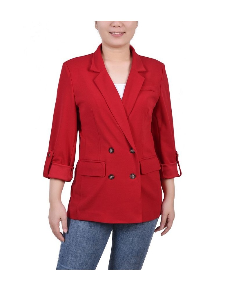 Petite Long Sleeve Double Breasted Crepe Jacket Red $18.81 Jackets