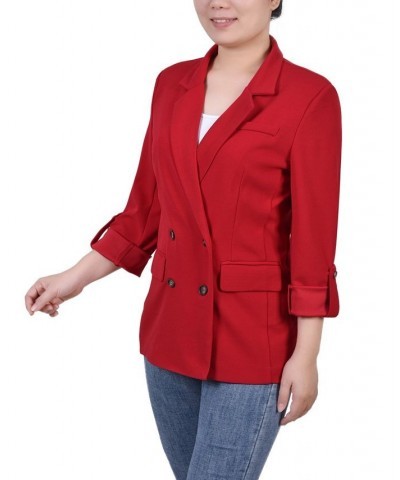 Petite Long Sleeve Double Breasted Crepe Jacket Red $18.81 Jackets