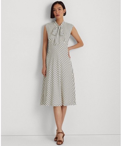 Women's Polka-Dot Tie-Neck Georgette Dress Cream/Navy $75.95 Dresses