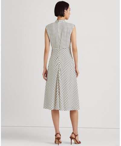 Women's Polka-Dot Tie-Neck Georgette Dress Cream/Navy $75.95 Dresses