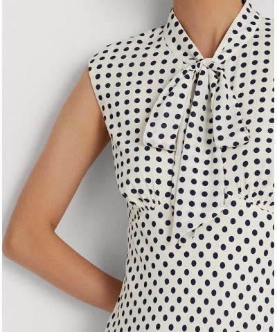 Women's Polka-Dot Tie-Neck Georgette Dress Cream/Navy $75.95 Dresses