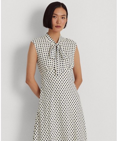 Women's Polka-Dot Tie-Neck Georgette Dress Cream/Navy $75.95 Dresses