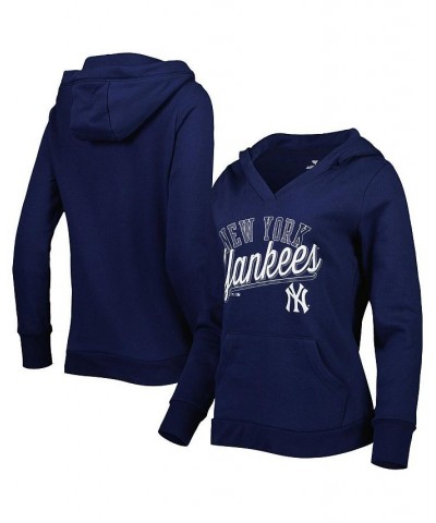 Women's Branded Navy New York Yankees Simplicity Crossover V-Neck Pullover Hoodie Navy $33.75 Sweatshirts