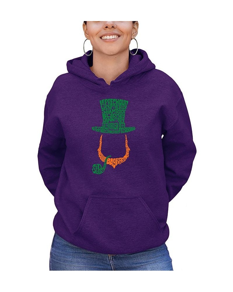 Women's Leprechaun Word Art Hooded Sweatshirt Purple $33.59 Sweatshirts