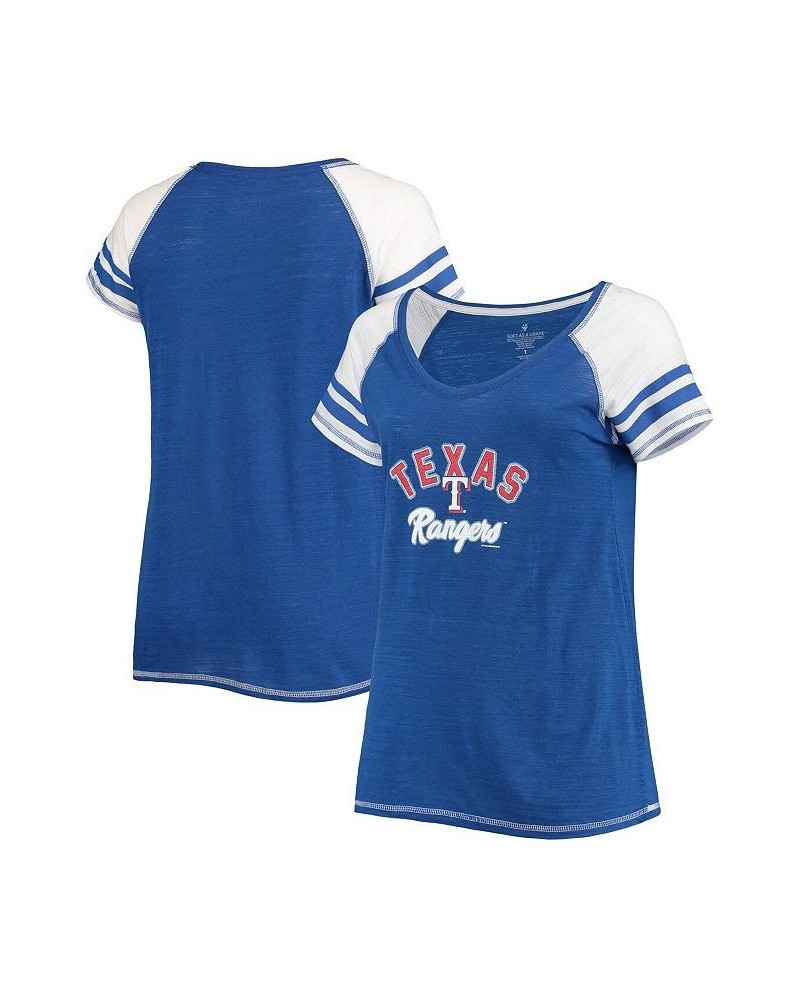 Women's Royal Texas Rangers Curvy Colorblock Tri-Blend Raglan V-Neck T-shirt Royal $33.59 Tops